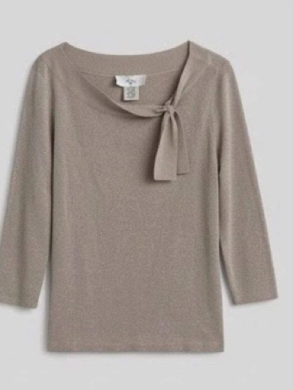 Tie-Neck Scoop Sweater in Taupe
